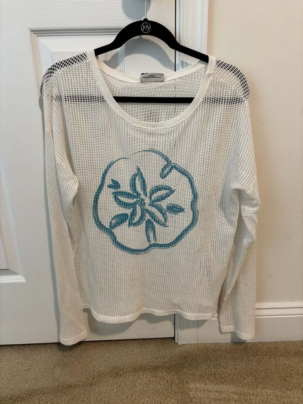 Spirit L/S Boatneck Top Sand Dollar Mesh White Size Medium